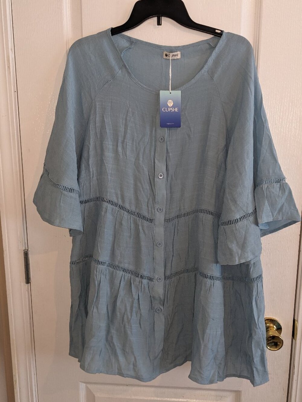 Cupshe NWT Light Blue Tiered Button-Front Coverup Sz XL